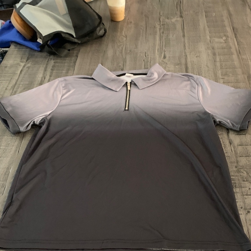 Men's Gray Black Polo Shirt, P2P 23” Large